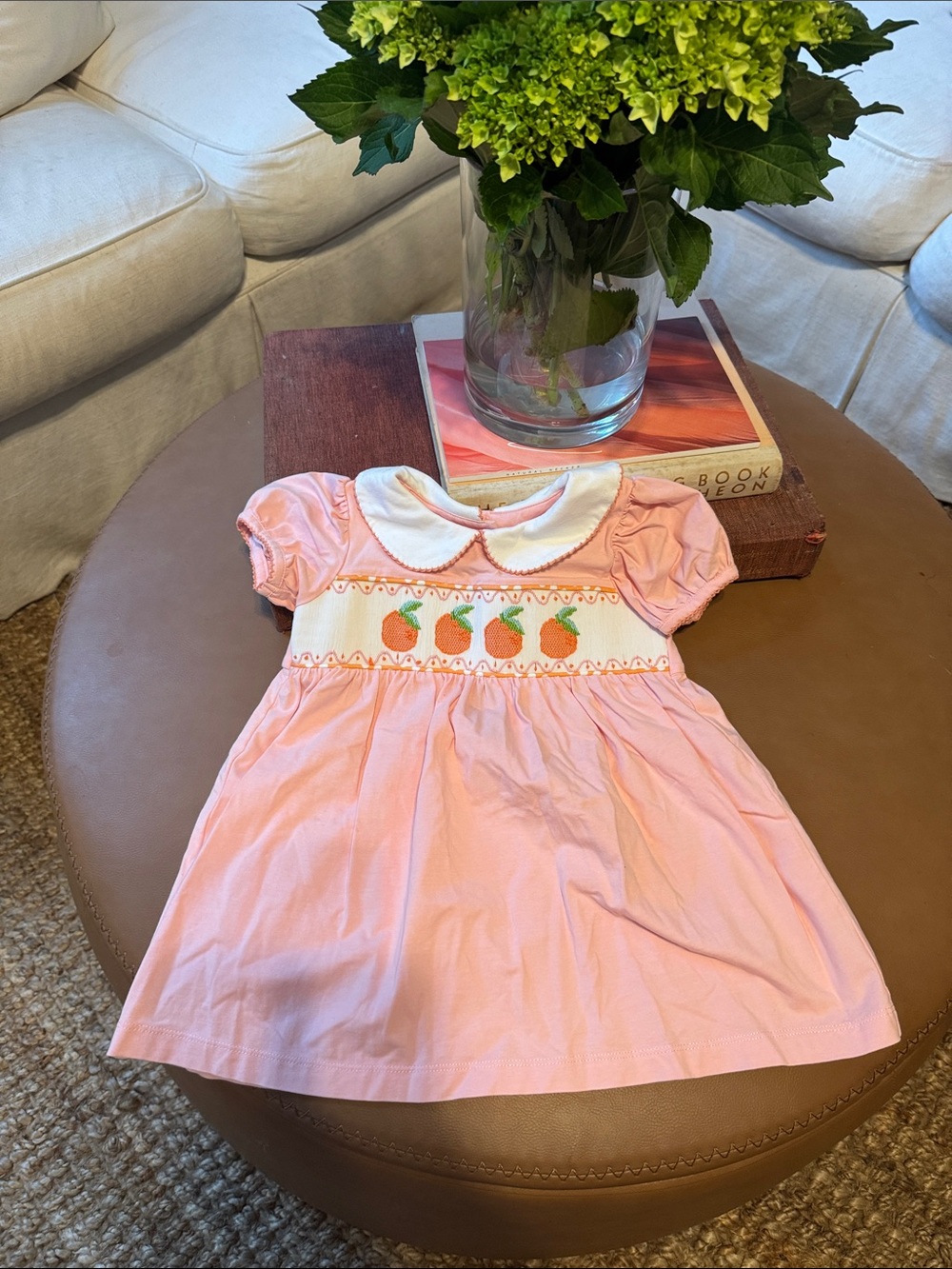 Pink Smocked Peach Peter Pan Collar Dress for Girls